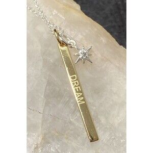 Sterling Silver 925 Two Tone "DREAM" Star CZ Pendant 16-18'' Chain Necklace 1.7g